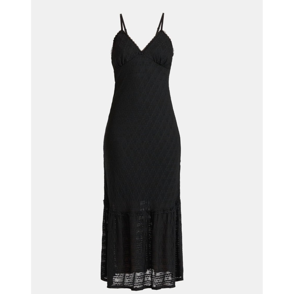 No Boundaries Lace Trim Overlay Maxi Dress Women XS Black Tiered Skirt